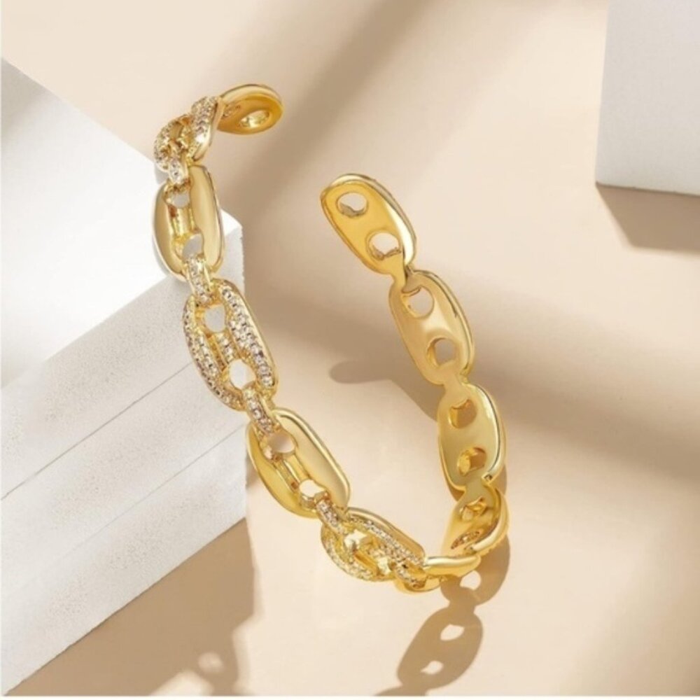 Gold 14k Gold Plated Hollow Cubic Zirconia Bracelet